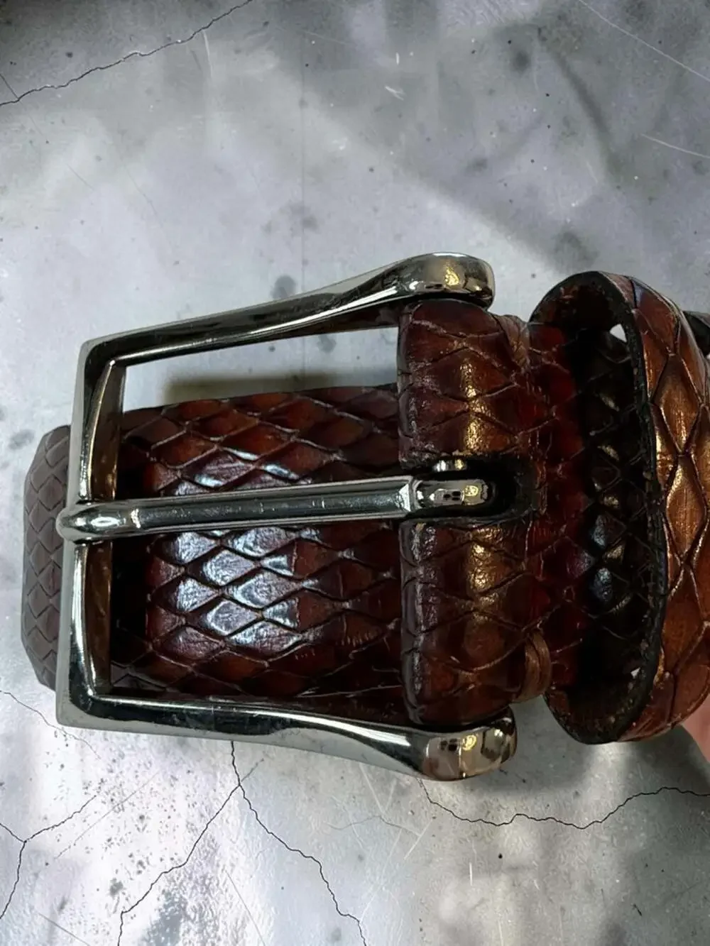 Soft Collection Brown Snakeskin Embossed Leather Belt